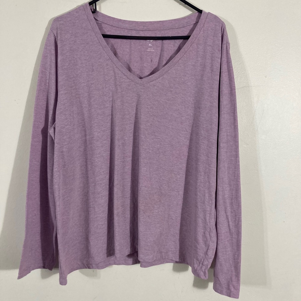Dip V-Neck T-Shirt Womens XL Lavender Purple Heathered Long Sleeve Tee